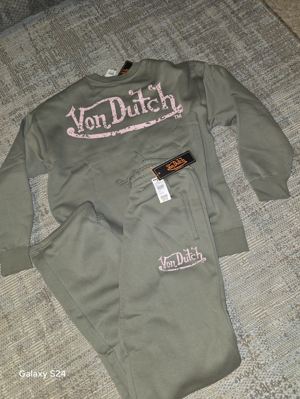Von Dutch Olive Sweatshirt Sz S Sweatpants Sz XS Womens Sweatsuit New